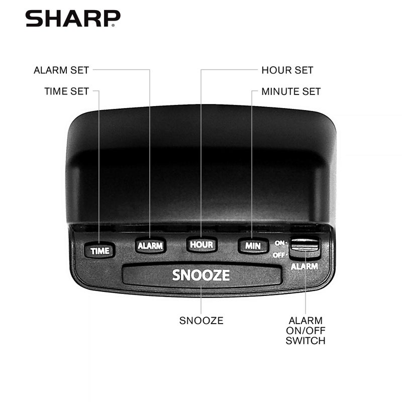 Sharp Digital Alarm Clock with Keyboard Style Controls, Battery Back-up, Easy to Use with Simple Operation, Black Case with Red LED Display - Image 4