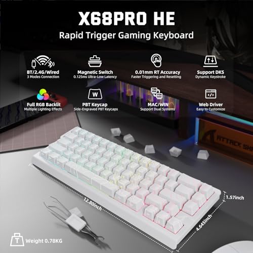 MAMBASNAKE ATTACK SHARK X68HE PRO Rapid Trigger Wireless Gaming Keyboard and X11 Mouse, 8K Polling Rate,Hall Effect Magnetic Switch Keyboard, Tri-Mode Mouse with Magnetic Charging Dock, 22000 DPI for PC Mac - Image 2