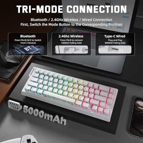 MAMBASNAKE ATTACK SHARK X68HE PRO Rapid Trigger Wireless Gaming Keyboard and X11 Mouse, 8K Polling Rate,Hall Effect Magnetic Switch Keyboard, Tri-Mode Mouse with Magnetic Charging Dock, 22000 DPI for PC Mac - Image 3