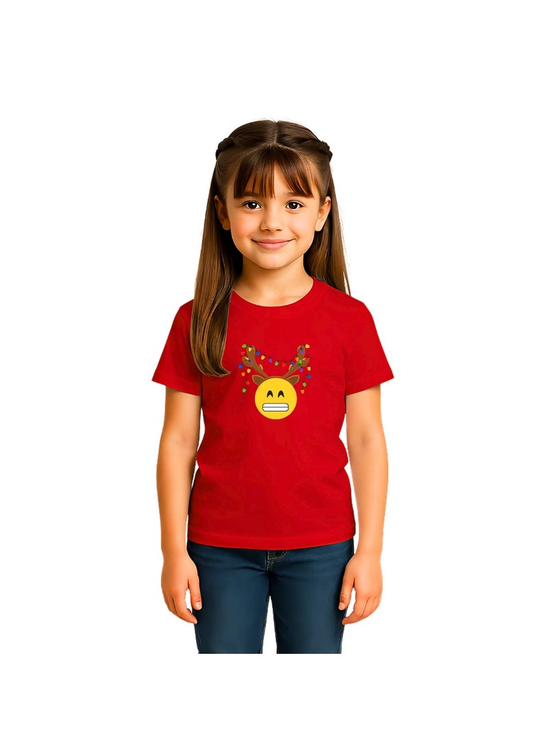 برينت شوب فور مي تي شيرت أحمر للأطفال من Christmas Emoji للفتيات - تي شيرت من القطن الناعم برقبة دائرية وأكمام قصيرة مع وجه مبتسم - رائع للحفلات - Image 1
