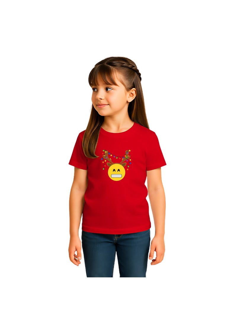برينت شوب فور مي تي شيرت أحمر للأطفال من Christmas Emoji للفتيات - تي شيرت من القطن الناعم برقبة دائرية وأكمام قصيرة مع وجه مبتسم - رائع للحفلات - Image 3