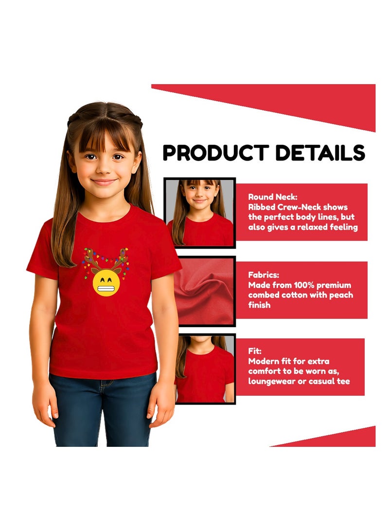 برينت شوب فور مي تي شيرت أحمر للأطفال من Christmas Emoji للفتيات - تي شيرت من القطن الناعم برقبة دائرية وأكمام قصيرة مع وجه مبتسم - رائع للحفلات - Image 4