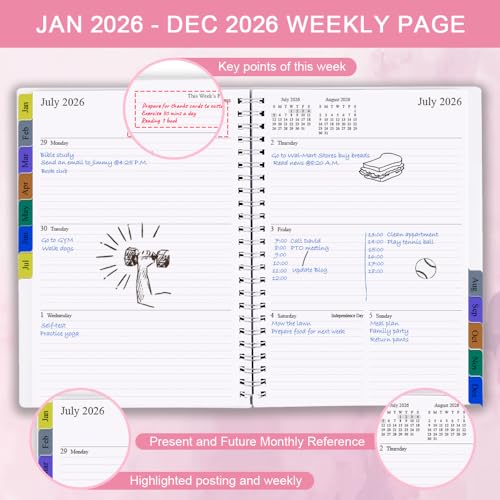 Nokingo 2026 Planner - Weekly & Monthly Planner Runs January 2026 to December 2026, 6.25" x 8.25", 12 Monthly Tabs, 14 Notes Pages, Inner Pocket, Flexible Cover with Twin-Wire Binding, Planners 2026 - Image 3