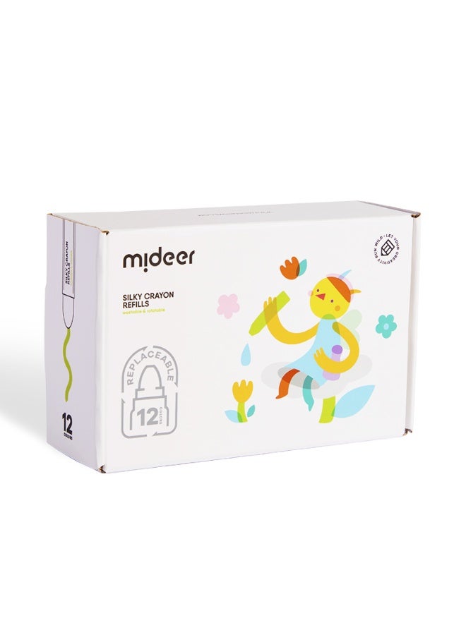Mideer Refillable Silky Crayon Refills 12 Colors – Replacement Pack for Kids Silky Quick Dry Crayons, Smooth Coloring Refill Set for Preschool Art Supplies Age 3+ - Image 1