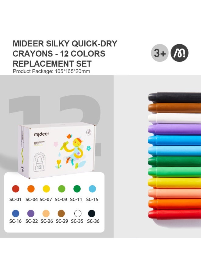 Mideer Refillable Silky Crayon Refills 12 Colors – Replacement Pack for Kids Silky Quick Dry Crayons, Smooth Coloring Refill Set for Preschool Art Supplies Age 3+ - Image 4