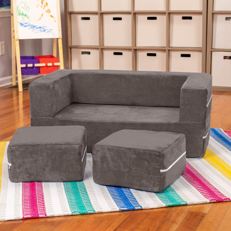 Jaxx Zipline Modular Kids Loveseat  OttomansFold Out Lounger Charcoal
