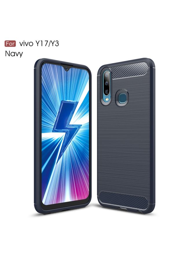 BGM Case Cover Brushed Texture Carbon Fiber TPU Case for Vivo Y17 / Y3 Navy Blue