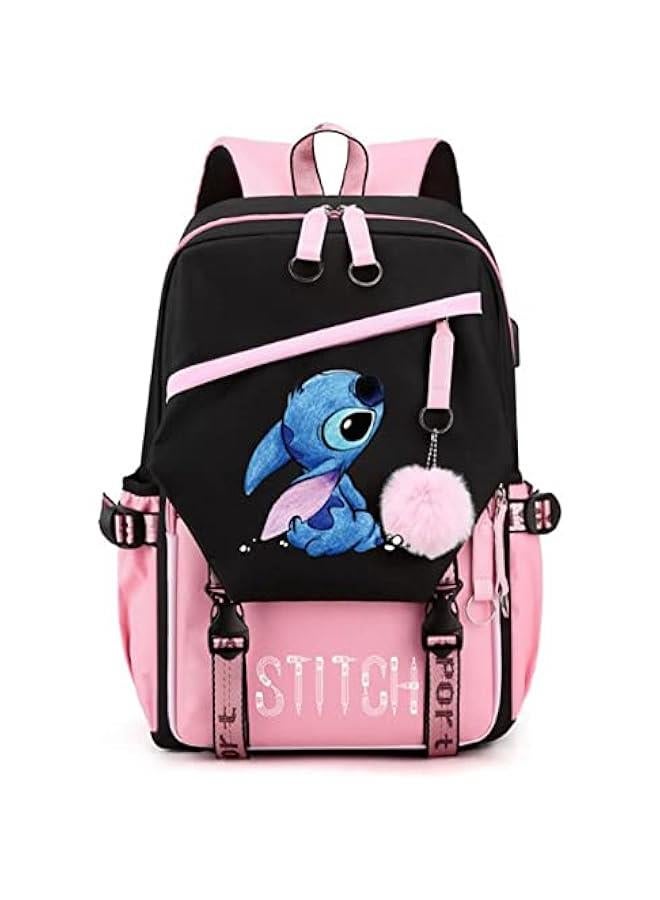 Arabest Fashion Trend Backpack Anime Cosplay Laptop Backpack With USB and Cute Cartoon Pattern (pink 1) - Image 1