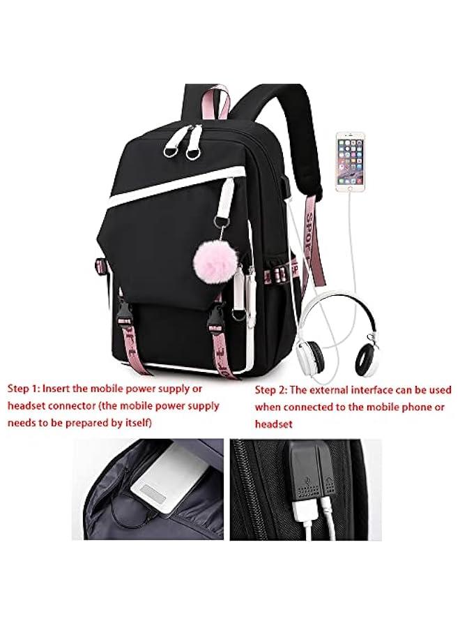 Arabest Fashion Trend Backpack Anime Cosplay Laptop Backpack With USB and Cute Cartoon Pattern (pink 1) - Image 4
