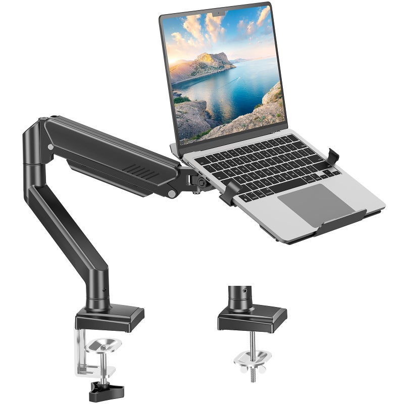 MOUNT PRO Laptop Arm Mount for Desk, 2 in 1 Function Monitor Laptop Stand, Fits Max 17" Notebook and 32" Computer Screen, Aluminum Single Monitor Holder with Adjustable Tray, Holds up to 22lbs - Image 1