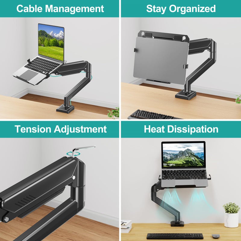MOUNT PRO Laptop Arm Mount for Desk, 2 in 1 Function Monitor Laptop Stand, Fits Max 17" Notebook and 32" Computer Screen, Aluminum Single Monitor Holder with Adjustable Tray, Holds up to 22lbs - Image 4