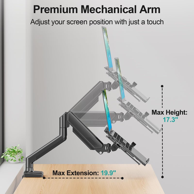 MOUNT PRO Laptop Arm Mount for Desk, 2 in 1 Function Monitor Laptop Stand, Fits Max 17" Notebook and 32" Computer Screen, Aluminum Single Monitor Holder with Adjustable Tray, Holds up to 22lbs - Image 5