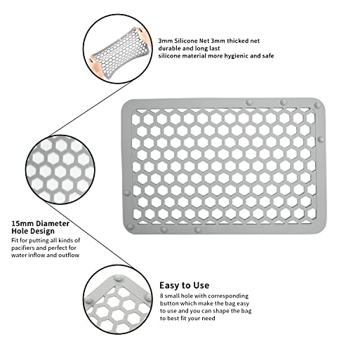 REVEX Silicone Dishwasher Bag,Dishwasher Basket for Baby Items,Baby Bottle Dishwasher Baskets with Adjustable Sizing for Small Parts,Nipples,Pacifiers and Toy Accessories.(Grey),11.8" x 7.9" - Image 3