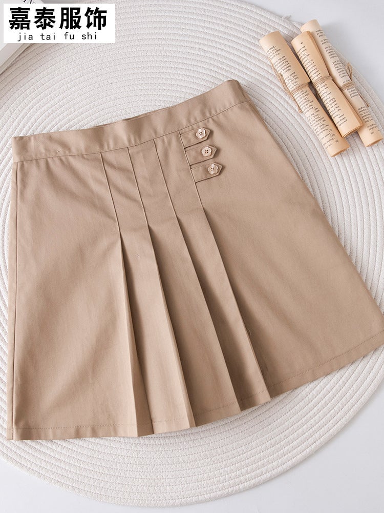 Children'S British College Style School Uniform Skirt Girl'S Big Boy'S Khaki Pleated Skirt Pants Skirt School Uniform - Image 2