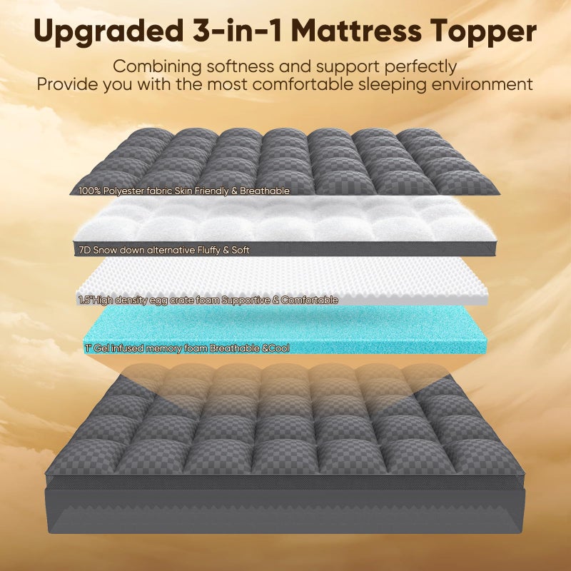 Simpledad Full Size Mattress Topper, 4.5 Inch Memory Foam Mattress Topper for Back Pain, 2.5" Cooling Memory Foam Soft and Supportive + 2" Pillow Top Mattress Pad Cover, with 8-21" Deep Pocket, Dark Gray - Image 3