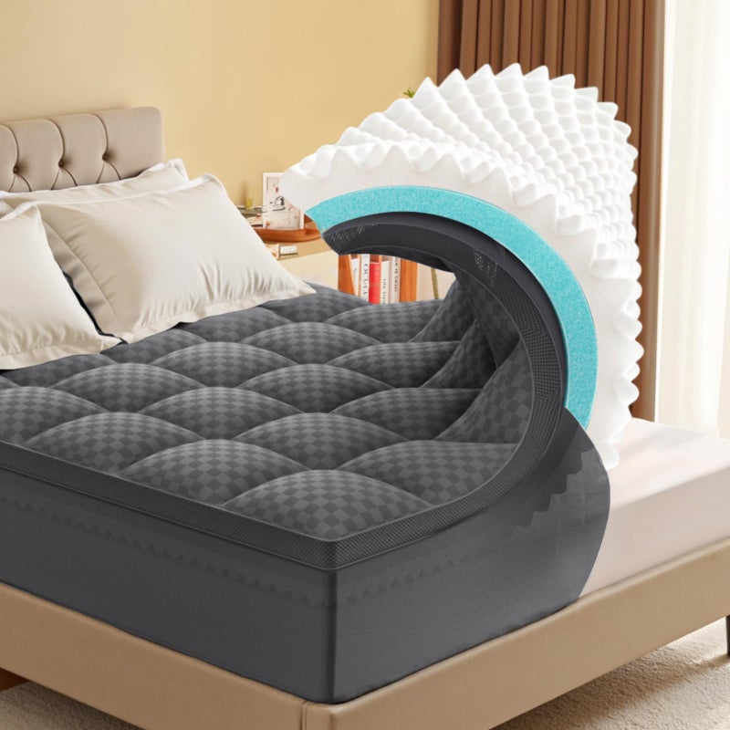 Simpledad Full Size Mattress Topper, 4.5 Inch Memory Foam Mattress Topper for Back Pain, 2.5" Cooling Memory Foam Soft and Supportive + 2" Pillow Top Mattress Pad Cover, with 8-21" Deep Pocket, Dark Gray - Image 1