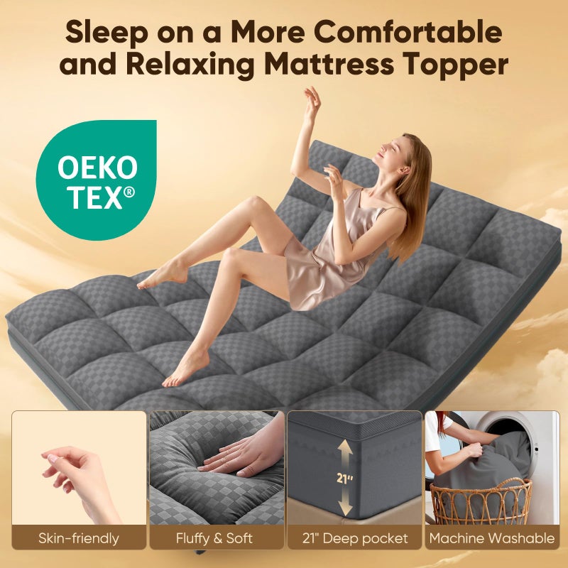 Simpledad Full Size Mattress Topper, 4.5 Inch Memory Foam Mattress Topper for Back Pain, 2.5" Cooling Memory Foam Soft and Supportive + 2" Pillow Top Mattress Pad Cover, with 8-21" Deep Pocket, Dark Gray - Image 5