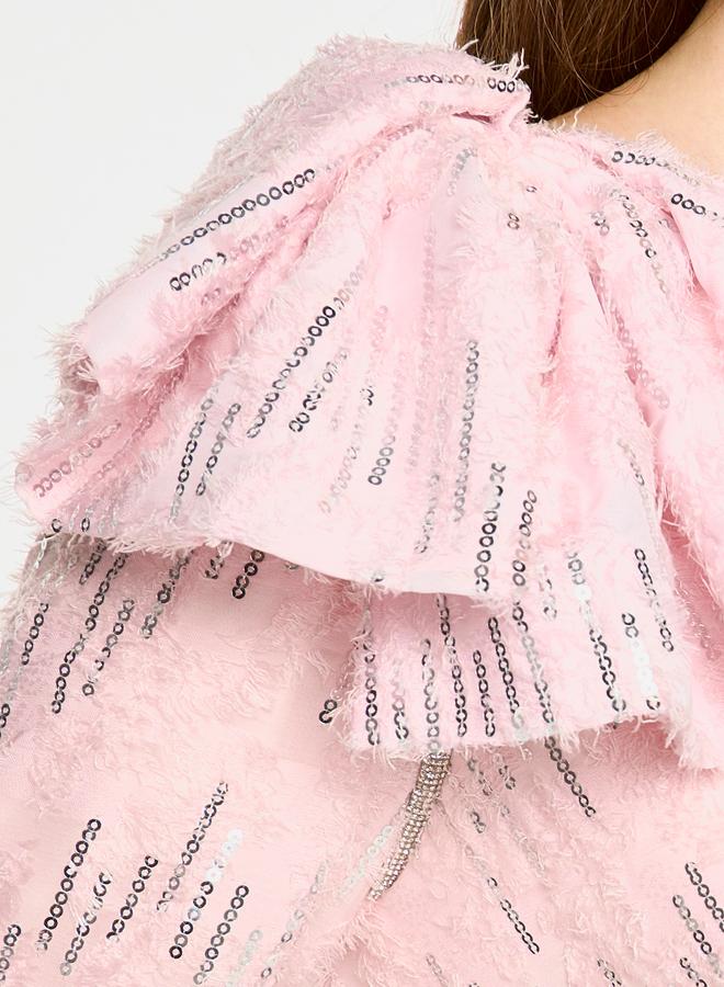 House of Moda Embellished One Shoulder Bow Detail Two Tone Maxi Dress - Image 5