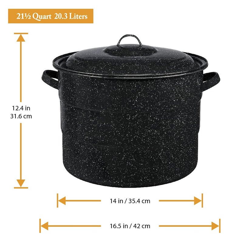 Granite Ware Canning Pot with Rack & Lid - 21 Quart Large Boiling Water Canning Set for Jar Sterilization & Pickling on Stove/Open Flame â€“ Scratch-Resistant Porcelain Enamel & Steel Core (Black) - Image 3