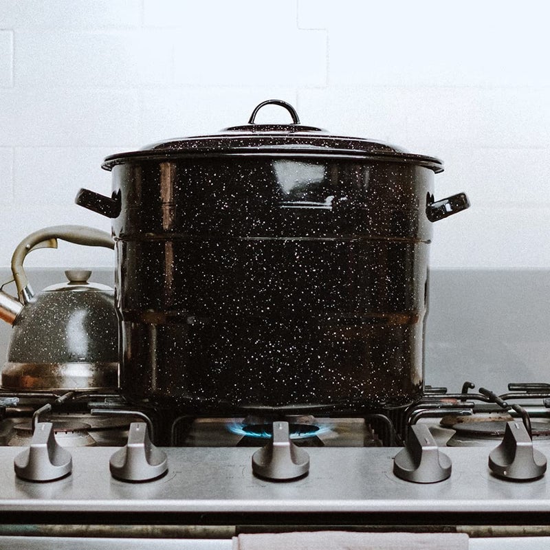 Granite Ware Canning Pot with Rack & Lid - 21 Quart Large Boiling Water Canning Set for Jar Sterilization & Pickling on Stove/Open Flame â€“ Scratch-Resistant Porcelain Enamel & Steel Core (Black) - Image 5