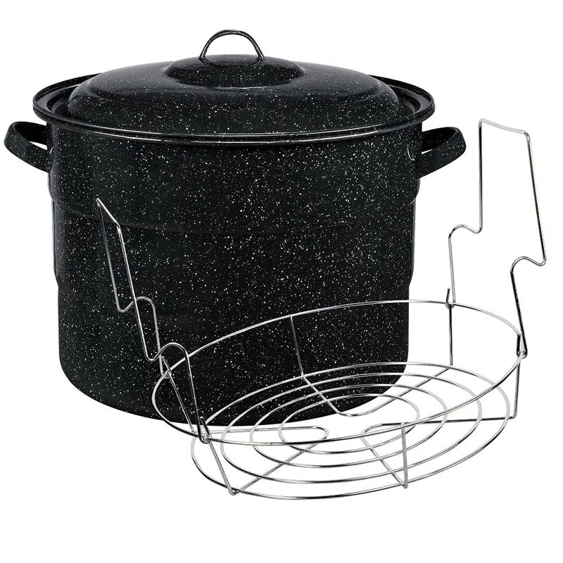 Granite Ware Canning Pot with Rack & Lid - 21 Quart Large Boiling Water Canning Set for Jar Sterilization & Pickling on Stove/Open Flame â€“ Scratch-Resistant Porcelain Enamel & Steel Core (Black) - Image 1