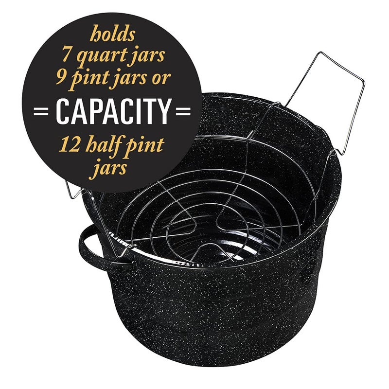 Granite Ware Canning Pot with Rack & Lid - 21 Quart Large Boiling Water Canning Set for Jar Sterilization & Pickling on Stove/Open Flame â€“ Scratch-Resistant Porcelain Enamel & Steel Core (Black) - Image 2