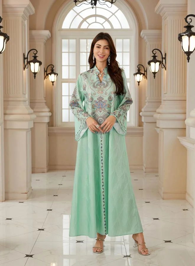 تايك تو جلابية بياقة ونسيج بارز وطبعة زهور