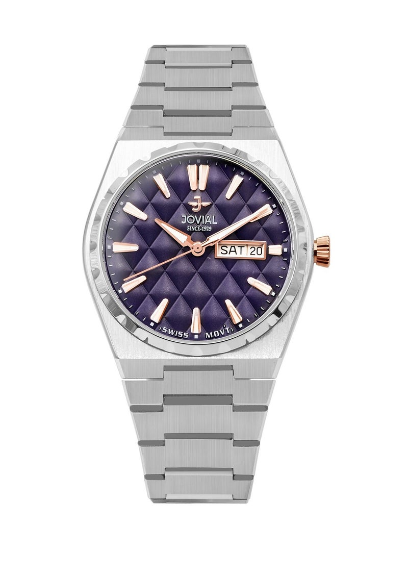 JOVIAL  1540LSMQ04E , Women's Fashion Watch,  Stainless steel , Blue Dial, Butterfly Clasp, Day and Date Display, 32 mm - Image 1