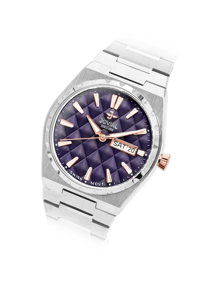 JOVIAL  1540LSMQ04E , Women's Fashion Watch,  Stainless steel , Blue Dial, Butterfly Clasp, Day and Date Display, 32 mm - Image 2