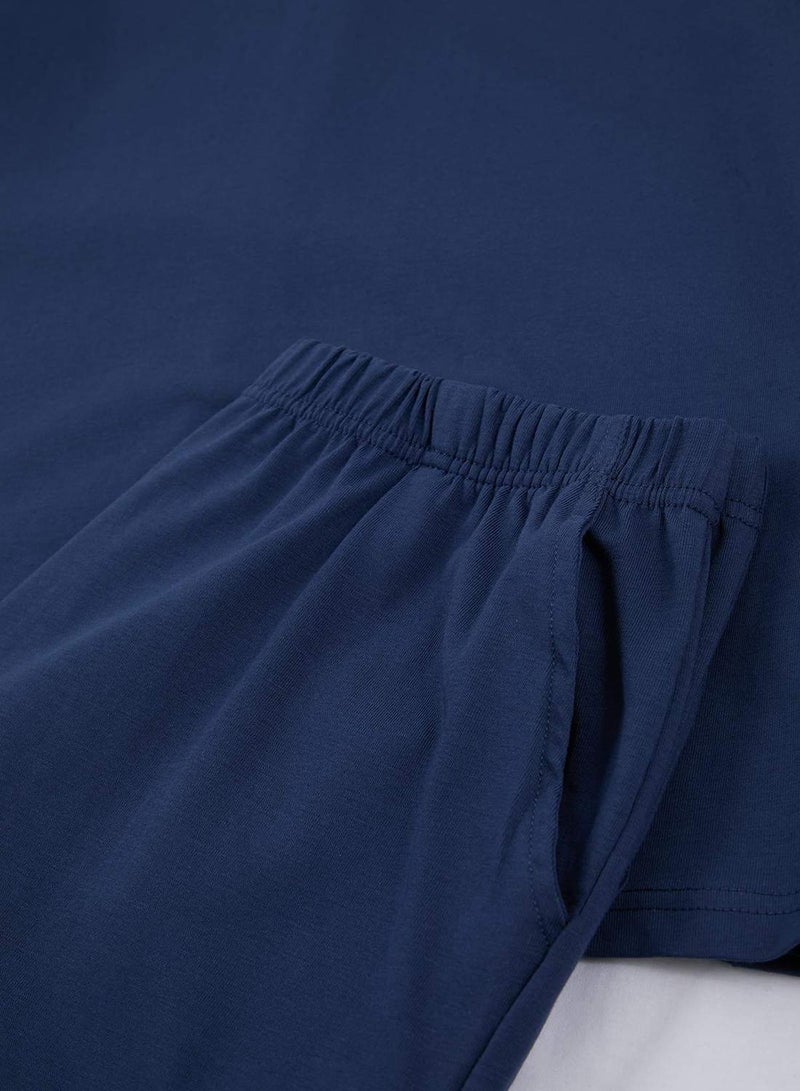 trendyol Indigo Regular Fit Collar and Sleeve Contrast Detailed Cotton Pajama Set Tmnss26Pt00016 - Image 4