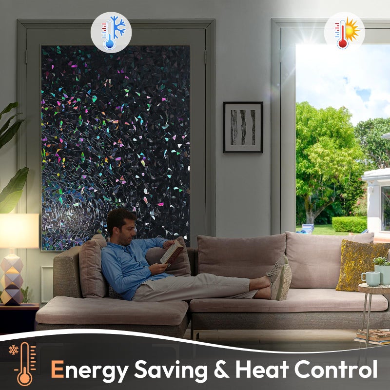 Haton Blackout Window Film, Black Out Window Cover, Stained Glass Sun Light Blocking Privacy Tint Shades for Home Room Darkening Dark Day Sleep Heat Control, Non-Adhesive, Black 17.5" x 78.7" - Image 4