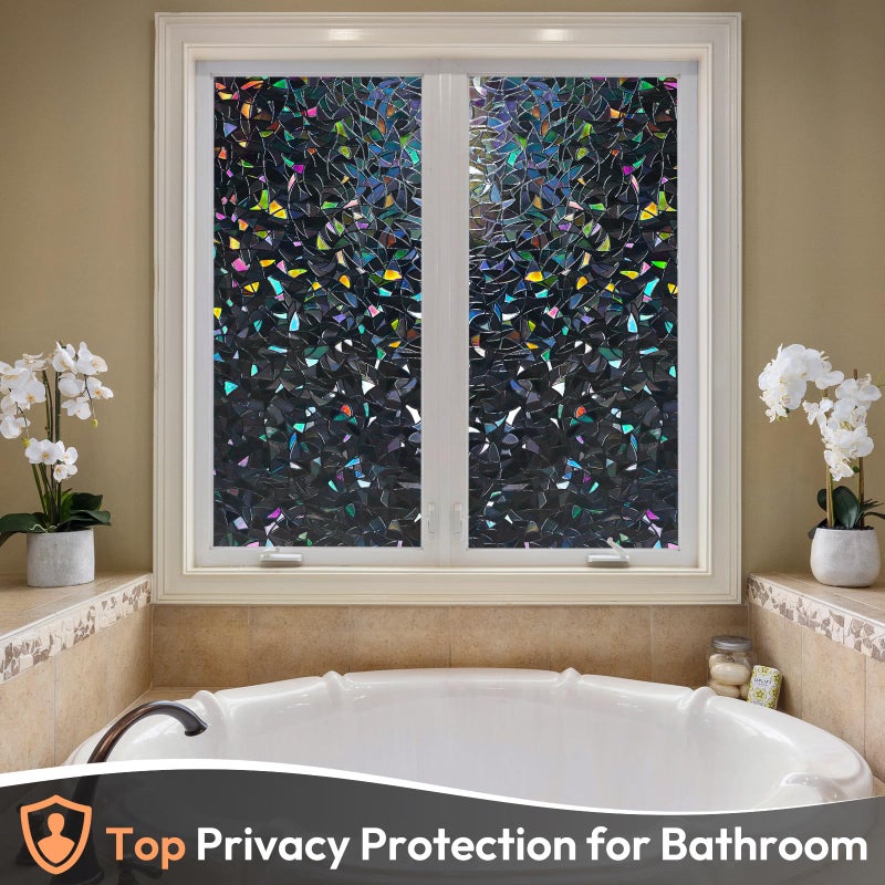 Haton Blackout Window Film, Black Out Window Cover, Stained Glass Sun Light Blocking Privacy Tint Shades for Home Room Darkening Dark Day Sleep Heat Control, Non-Adhesive, Black 17.5" x 78.7" - Image 3
