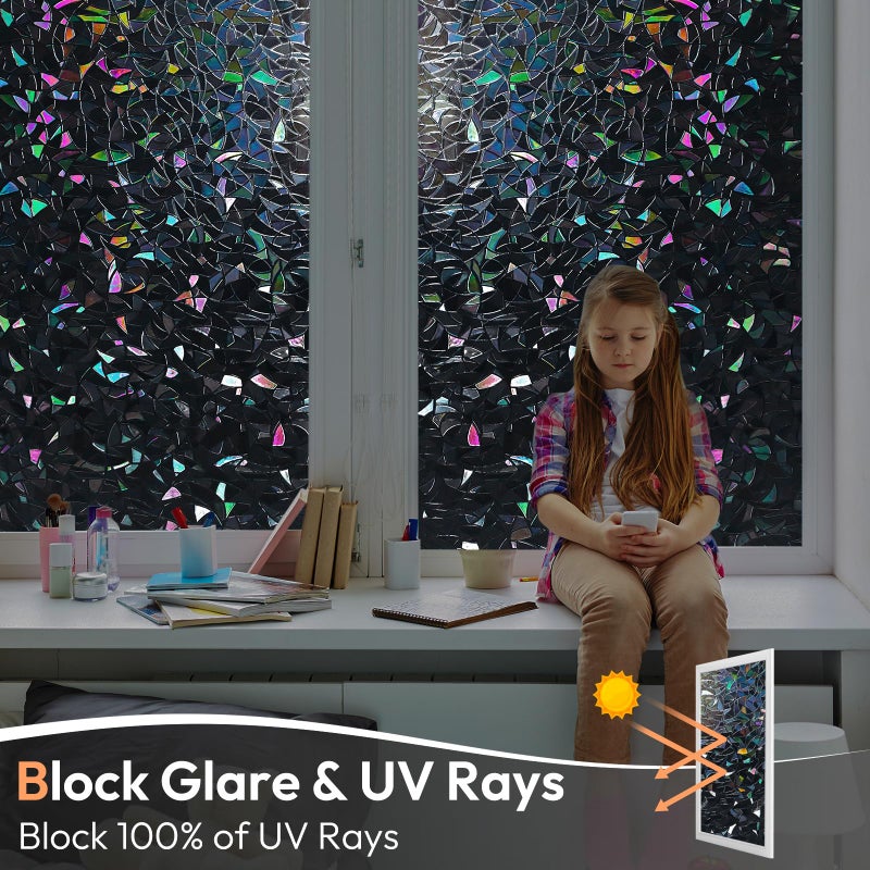 Haton Blackout Window Film, Black Out Window Cover, Stained Glass Sun Light Blocking Privacy Tint Shades for Home Room Darkening Dark Day Sleep Heat Control, Non-Adhesive, Black 17.5" x 78.7" - Image 5