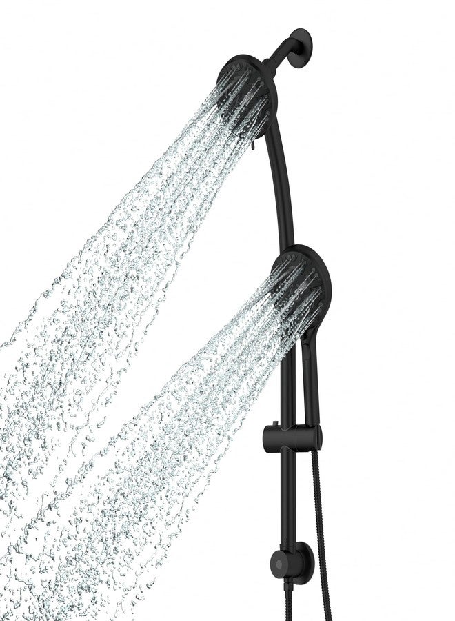Lordear Black Shower Head Combo,8 Settings High Pressure Double Shower Head Bathroom Dual Shower Head with Handheld Ajustable Sliding Bar, Adjustable Height - Image 1