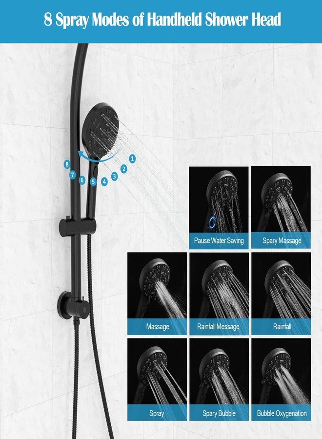 Lordear Black Shower Head Combo,8 Settings High Pressure Double Shower Head Bathroom Dual Shower Head with Handheld Ajustable Sliding Bar, Adjustable Height - Image 2