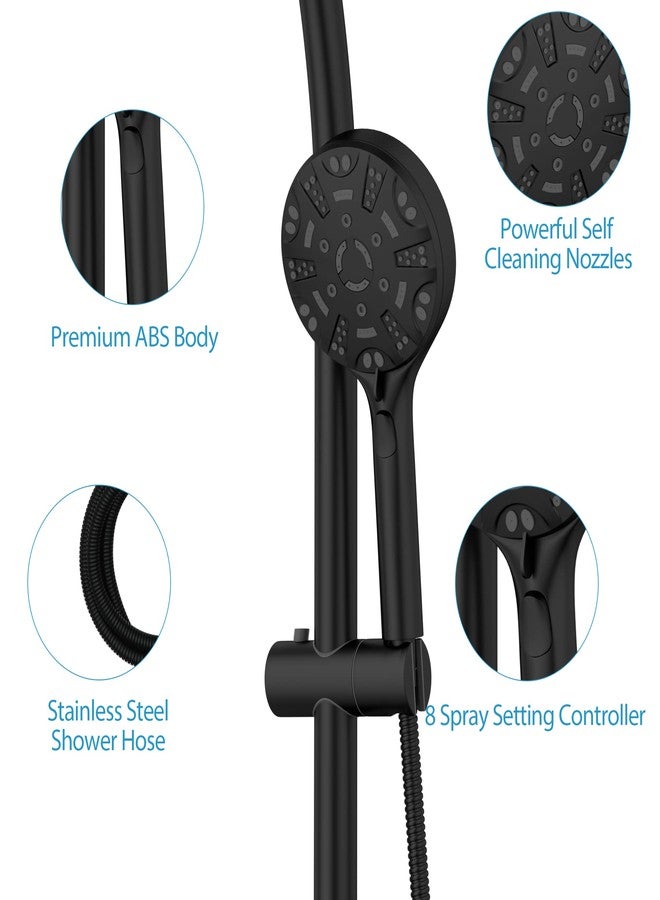 Lordear Black Shower Head Combo,8 Settings High Pressure Double Shower Head Bathroom Dual Shower Head with Handheld Ajustable Sliding Bar, Adjustable Height - Image 4