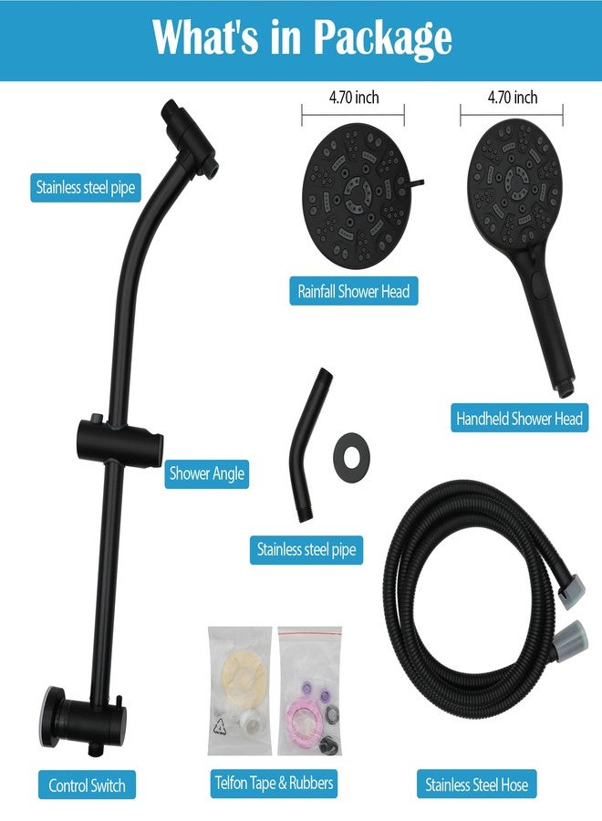 Lordear Black Shower Head Combo,8 Settings High Pressure Double Shower Head Bathroom Dual Shower Head with Handheld Ajustable Sliding Bar, Adjustable Height - Image 5