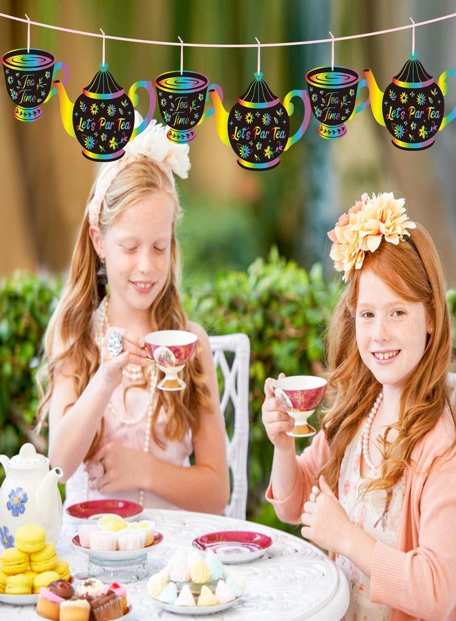 CY2SIDE Tea Party Scratch Cards - 60PCS DIY Floral Tea Cup and Teapot Scratch Paper Art for Kids School Activity, Let’s PARTEA Magic Art Rainbow Color Craft Ornament for Baby Shower Wedding Decoration - Image 5
