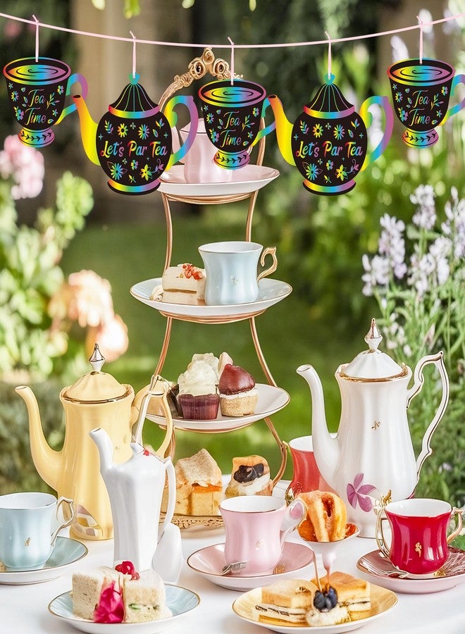 CY2SIDE Tea Party Scratch Cards - 60PCS DIY Floral Tea Cup and Teapot Scratch Paper Art for Kids School Activity, Let’s PARTEA Magic Art Rainbow Color Craft Ornament for Baby Shower Wedding Decoration - Image 4
