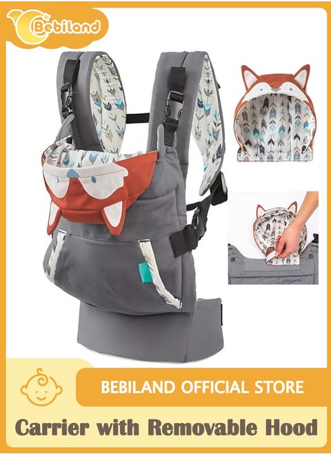 Cuddle Up Baby Carrier, Ergonomic Fox-Themed face-in Front Carry and Back Carry with Removable Character Hood for Infants and Toddlers