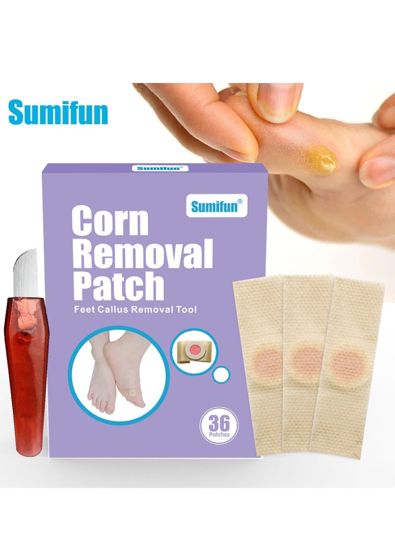 سوميفون لاصقة إزالة الذرة - 36 قطعة من اللصقات الفعالة لإزالة الذرة والثآليل، مثالية للثآليل الأخمصية والعلامات الجلدية ومسامير الجلد، لطيفة لإصلاح البشرة للحصول على بشرة ناعمة، تأتي مع ملف مرفق بها، تلتصق بالقدمين - Image 1