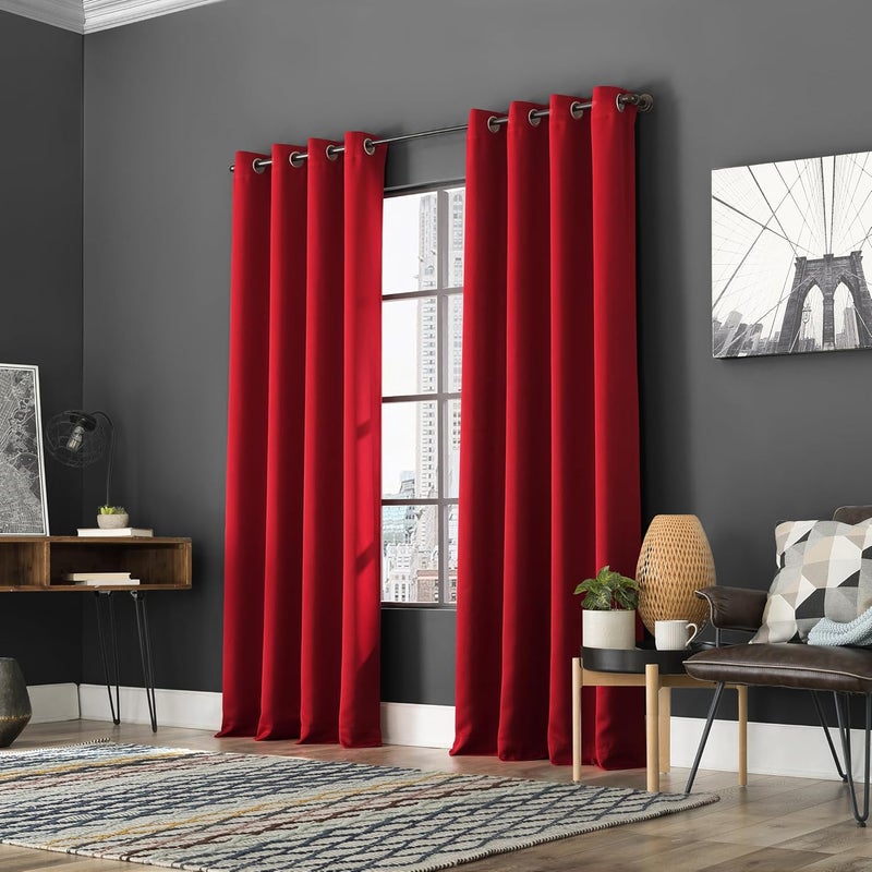 صن زيرو حزمة من 2 ألواح ستائر Soho عالية الكفاءة في استهلاك الطاقة ومانعة للضوء، مقاس 54" × 84"، لون أحمر - Image 5