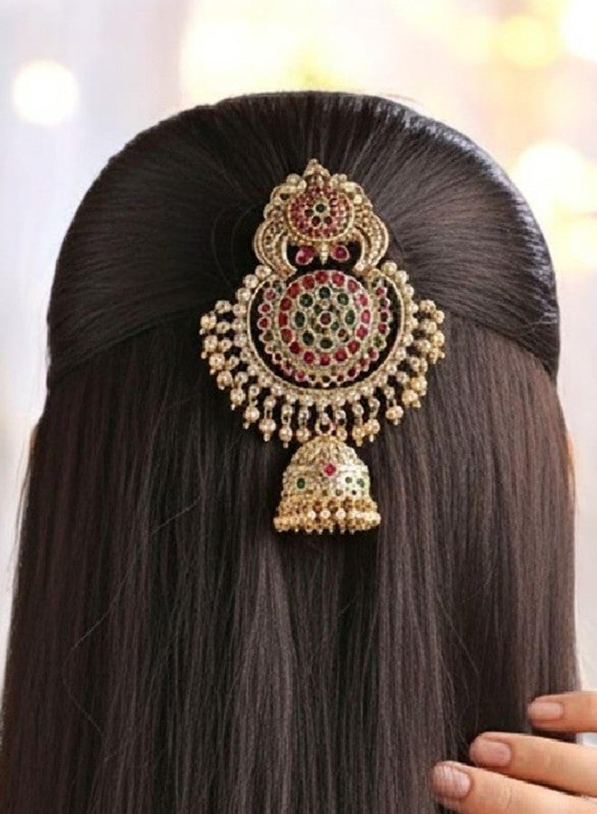 fabula Jewellery Gold Ethnic Hair Bun Pin Juda Pin - Kempu Stones - Peacock Design - for Women & Girls Stylish Latest- For Women & Girls Stylish Latest_TOH236_Z2 - Image 2