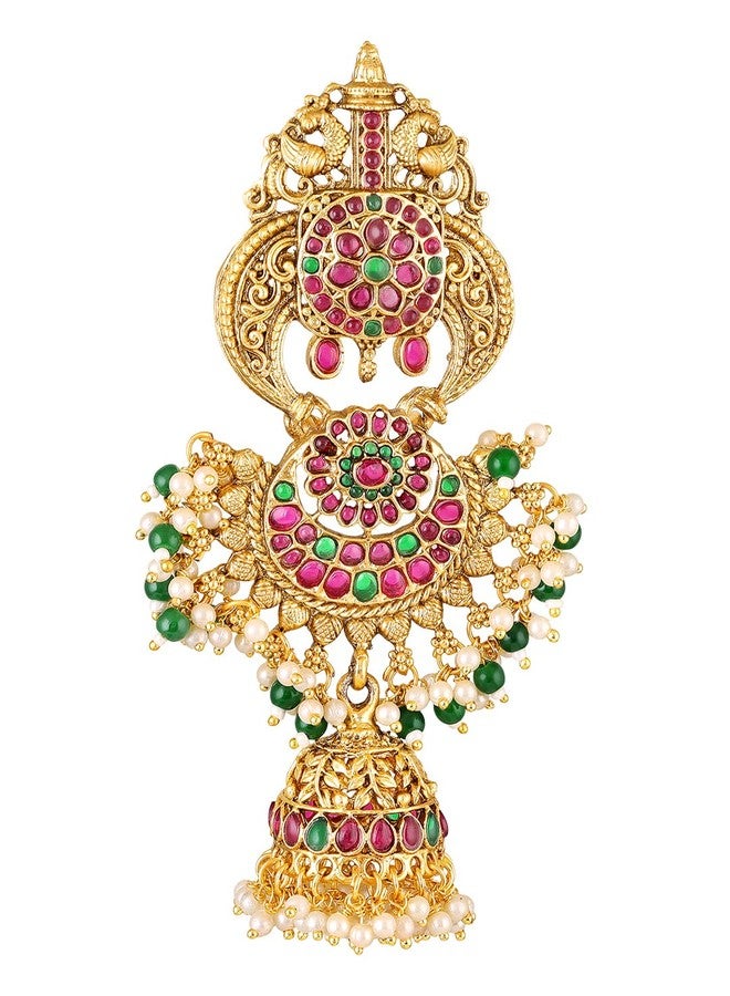fabula Jewellery Gold Ethnic Hair Bun Pin Juda Pin - Kempu Stones - Peacock Design - for Women & Girls Stylish Latest- For Women & Girls Stylish Latest_TOH236_Z2 - Image 1