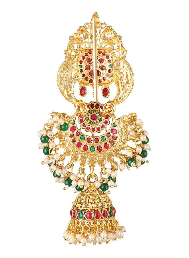 fabula Jewellery Gold Ethnic Hair Bun Pin Juda Pin - Kempu Stones - Peacock Design - for Women & Girls Stylish Latest- For Women & Girls Stylish Latest_TOH236_Z2 - Image 5
