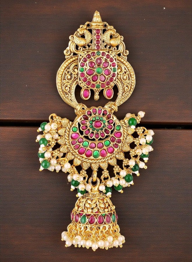 fabula Jewellery Gold Ethnic Hair Bun Pin Juda Pin - Kempu Stones - Peacock Design - for Women & Girls Stylish Latest- For Women & Girls Stylish Latest_TOH236_Z2 - Image 4