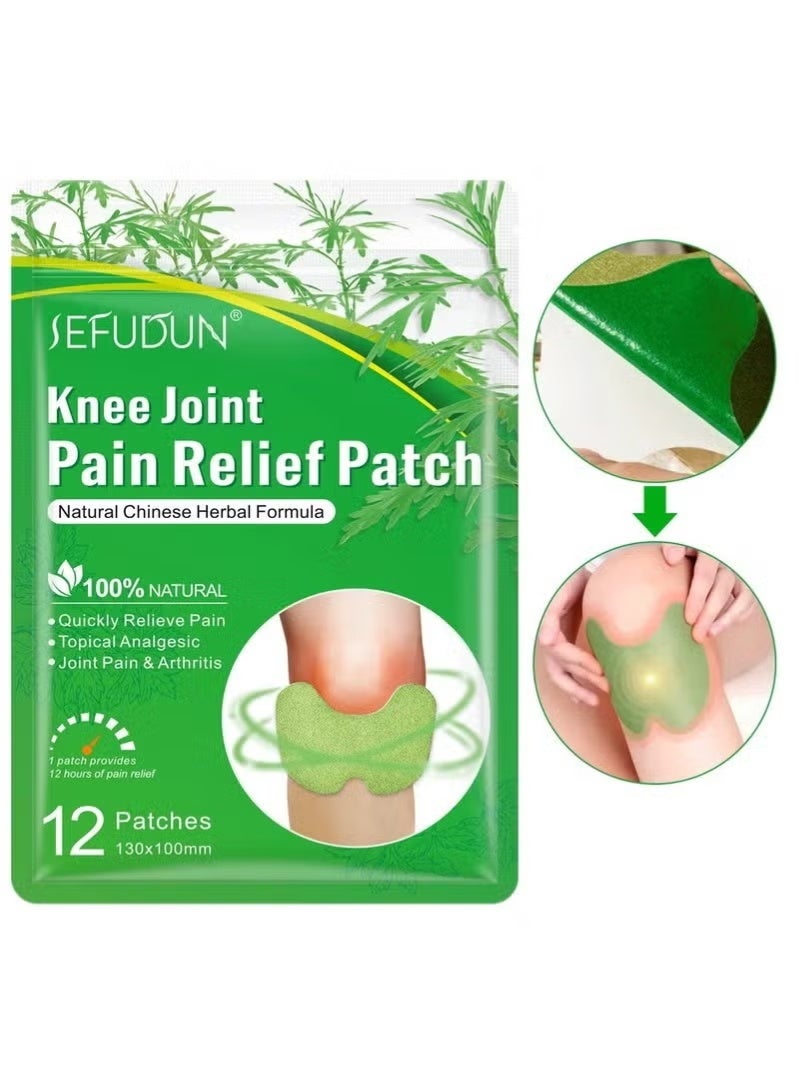 Sefudun 12 PCS Knee Patches,Chinese Herbal Natural Knee Joint Pain Relief Patch Knee Pain Treatment Plaster and Pads for Knee - Image 1