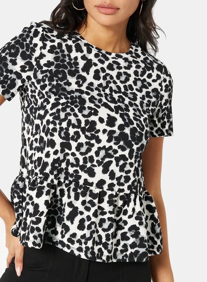I.Scenery Printed Flare Hem Top