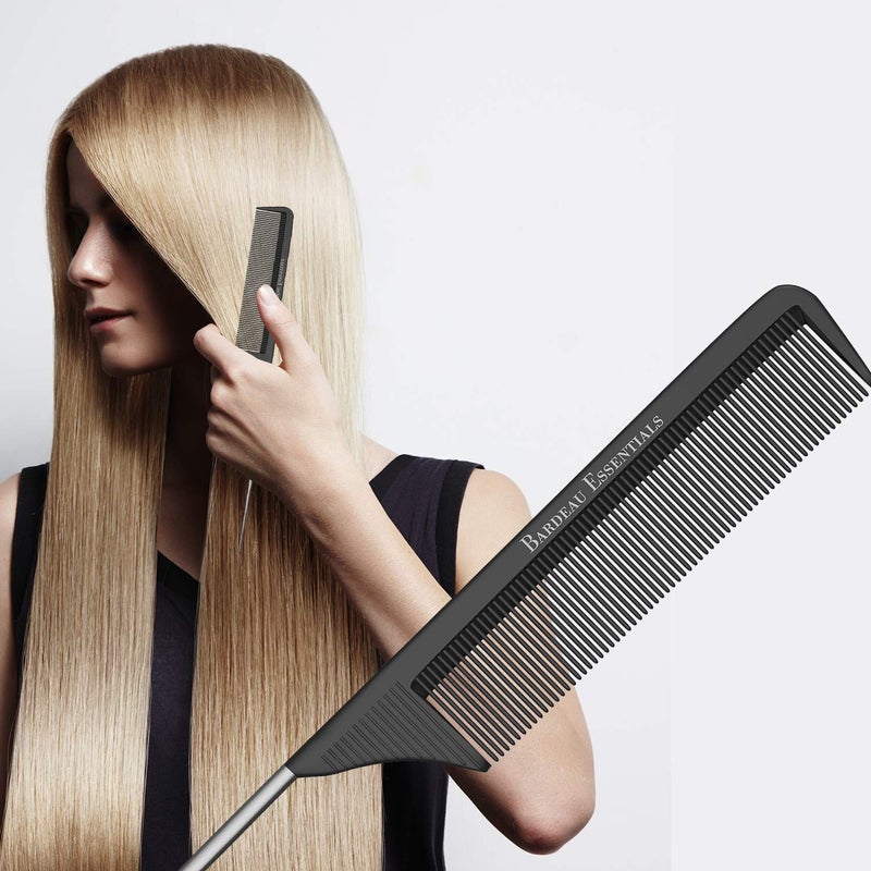 Bardeau Essentials Professional 8.8 Inch Tail Comb - Black Carbon Fiber And Stainless Steel Pintail - Anti Static And Heat Resistant Teasing Lightweight Comb For All Hair Types - Image 5