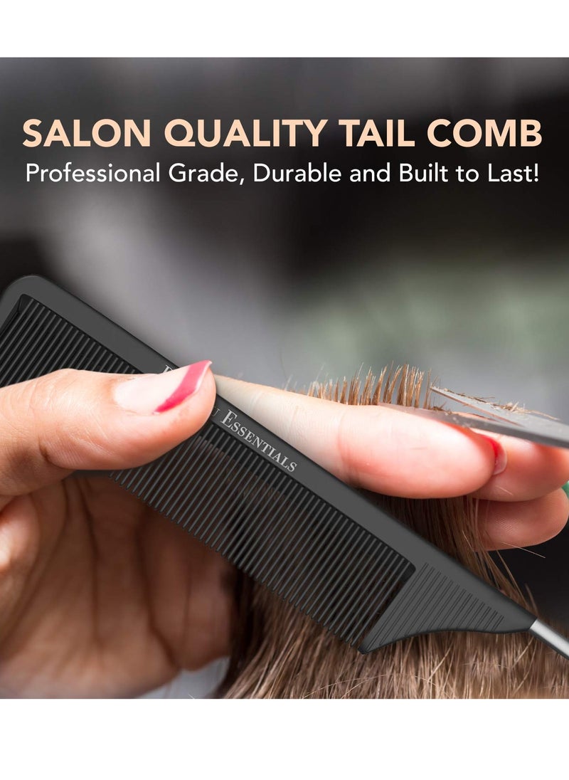 Bardeau Essentials - Professional 8.8 Inch Tail Comb - Black Carbon Fiber And Stainless Steel Pintail - Anti Static And Heat Resistant Teasing Lightweight Comb For All Hair Types - Image 1